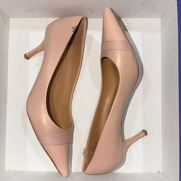 SOLD🔥🔥🔥Tory Burch Penelope Grosgrain Cap-Toe Pink Patent Leather Heels Pumps - Picture 5 of 12